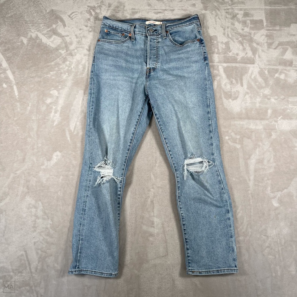 Levi's Women's Jeans Wedgie Straight Leg Denim Button Fly Distressed 31 Blue